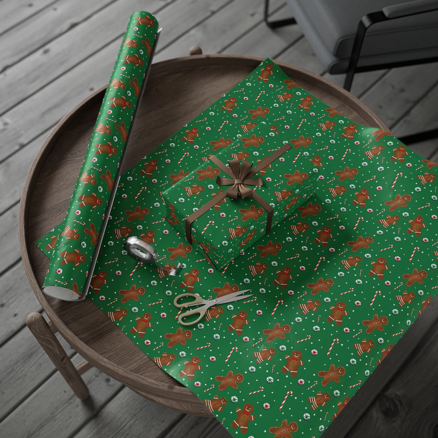 Green Gingerbread and Candy Gift Wrapping Paper Roll