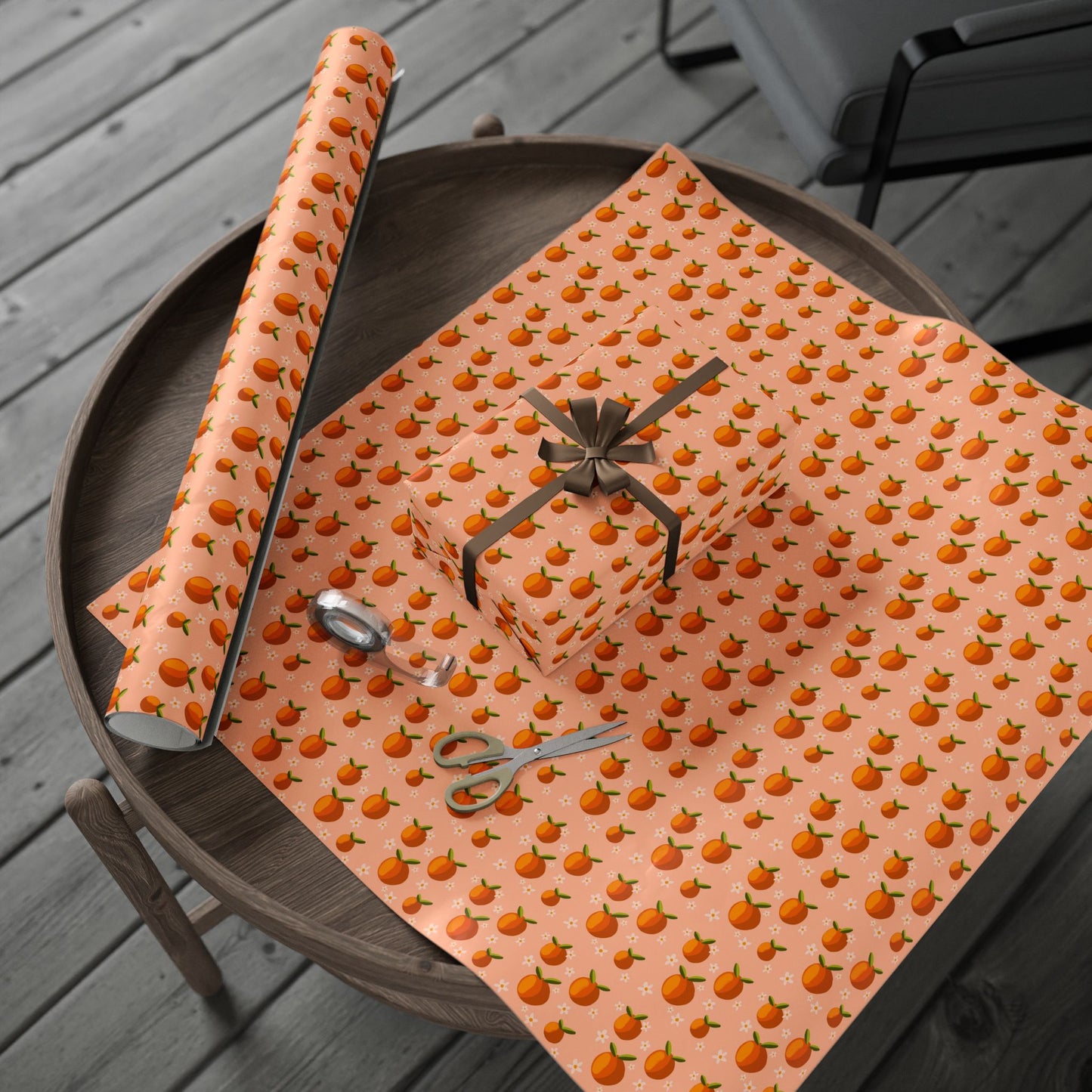 Orange Floral Gift Wrapping Paper Roll