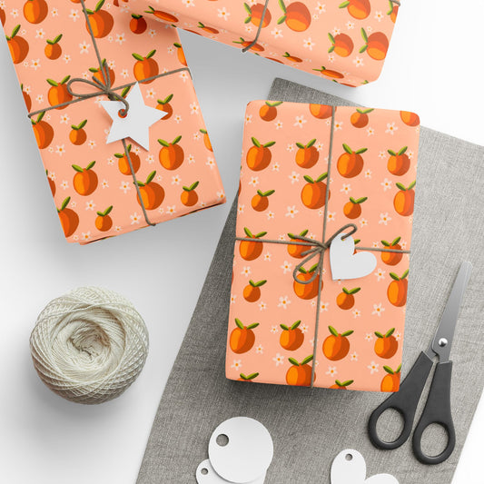 Orange Floral Gift Wrapping Paper Roll