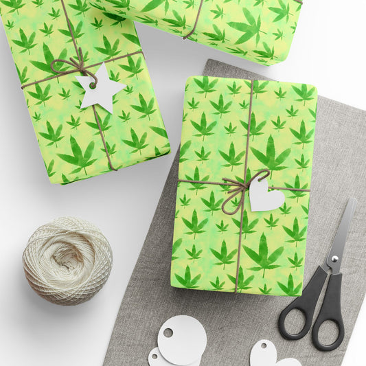 Marijuana Leaves Watercolor Gift Wrapping Paper Roll