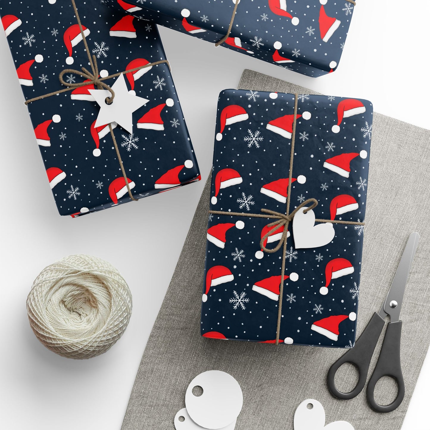 Santa Hat and Snowflakes Gift Wrapping Paper Roll