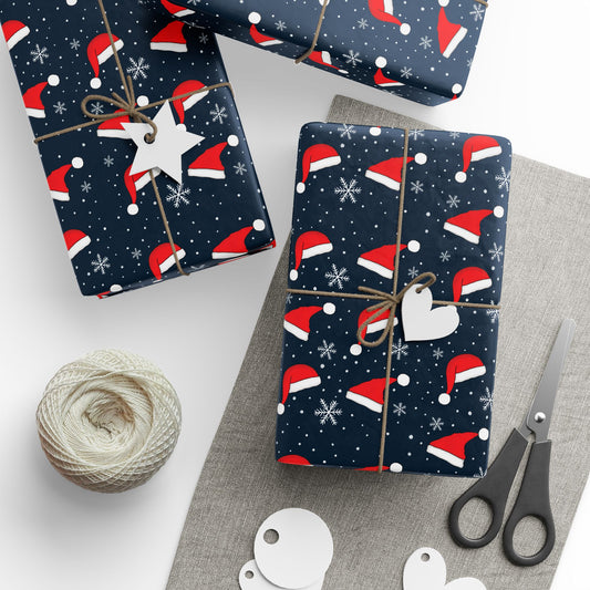Santa Hat and Snowflakes Gift Wrapping Paper Roll