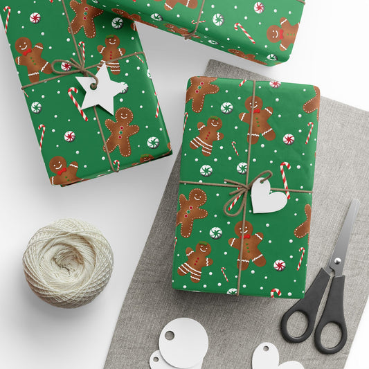 Green Gingerbread and Candy Gift Wrapping Paper Roll