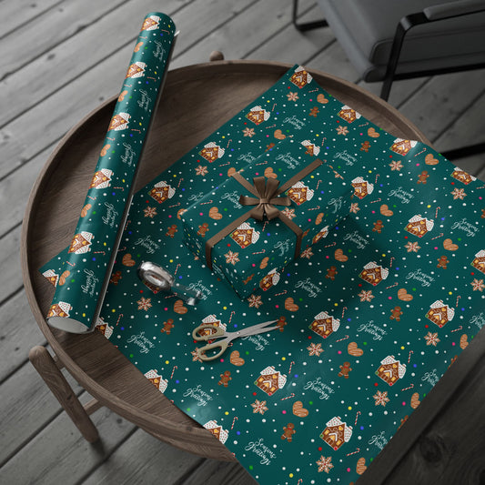 Seasons Greetings Gingerbread House Gift Wrapping Paper Roll