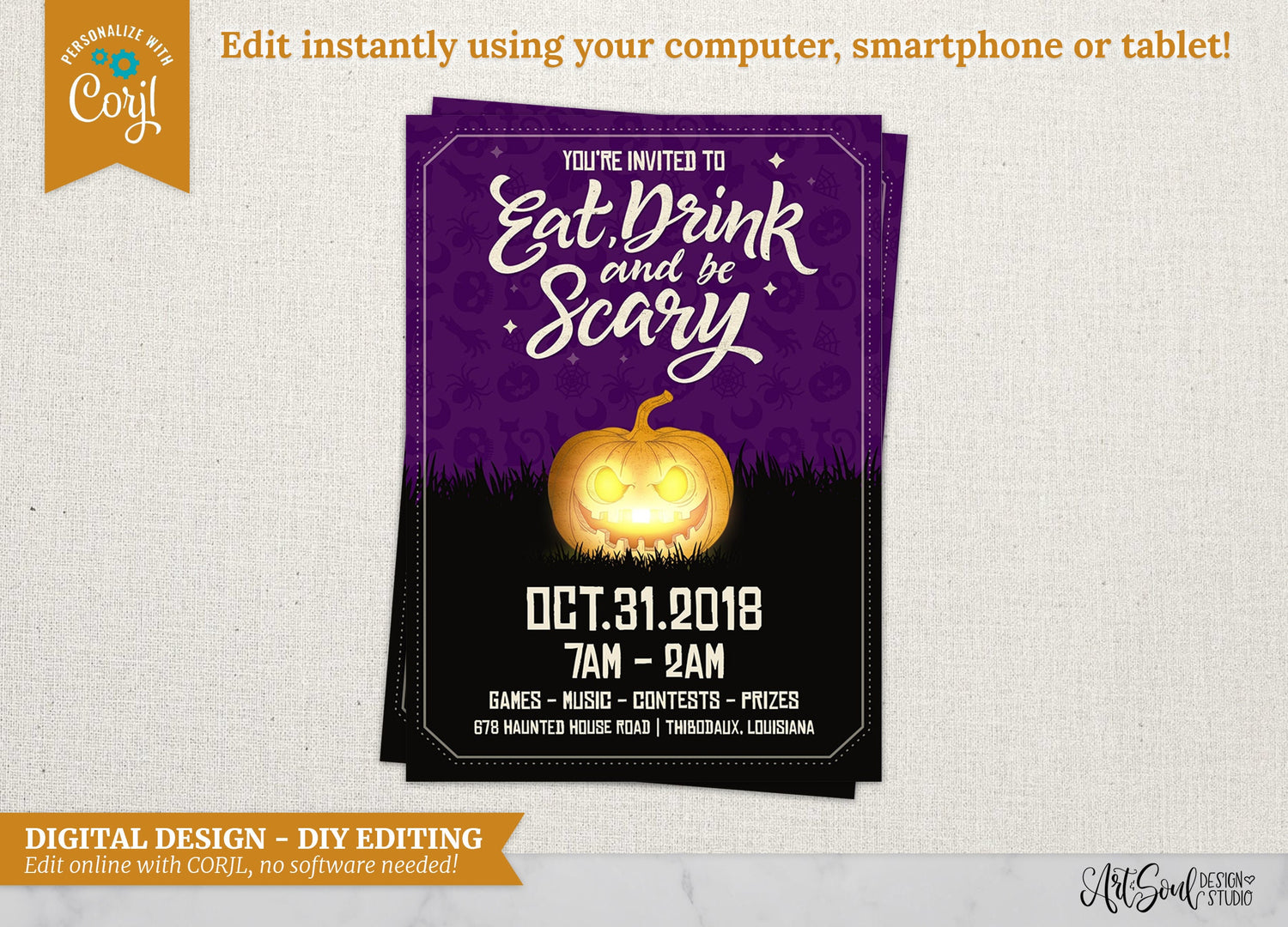 Spooky Pumpkin Halloween Event Flyer: DIY Invitation (Digital Download)