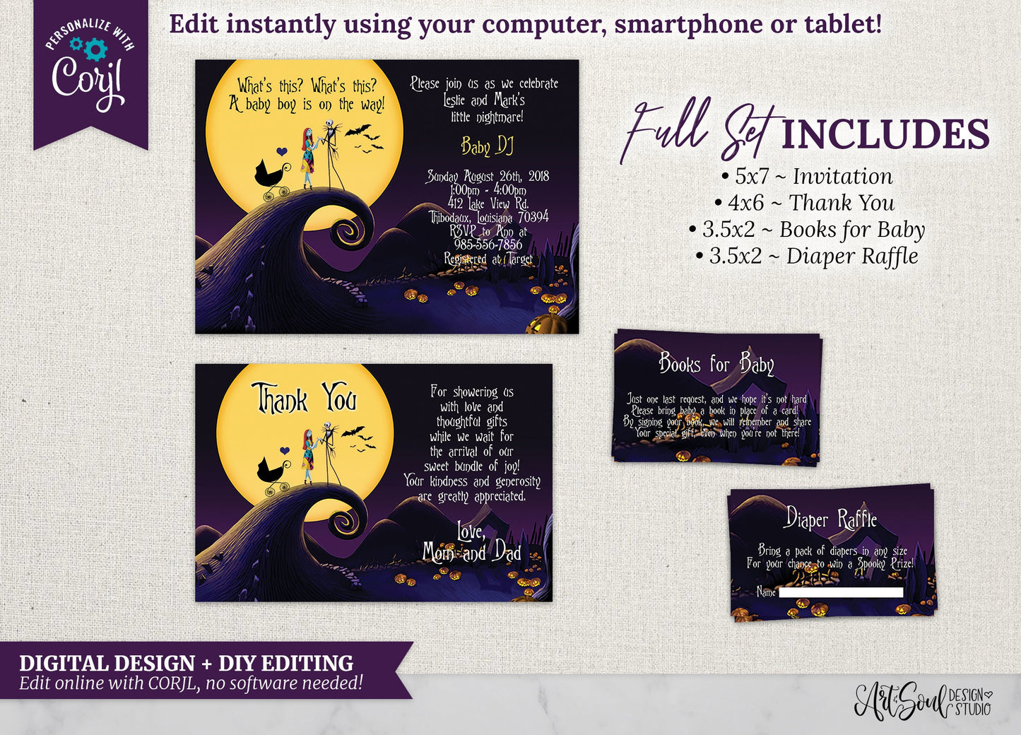 Nightmare Baby Shower Set: Jack and Sally, October Theme (Digital)