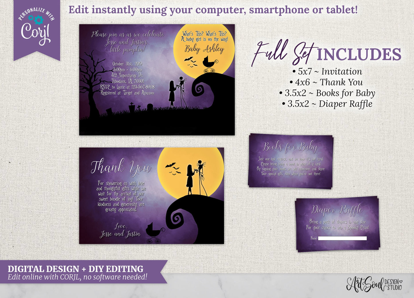 Watercolor Nightmare Baby Shower Invitation Set (Digital Download)