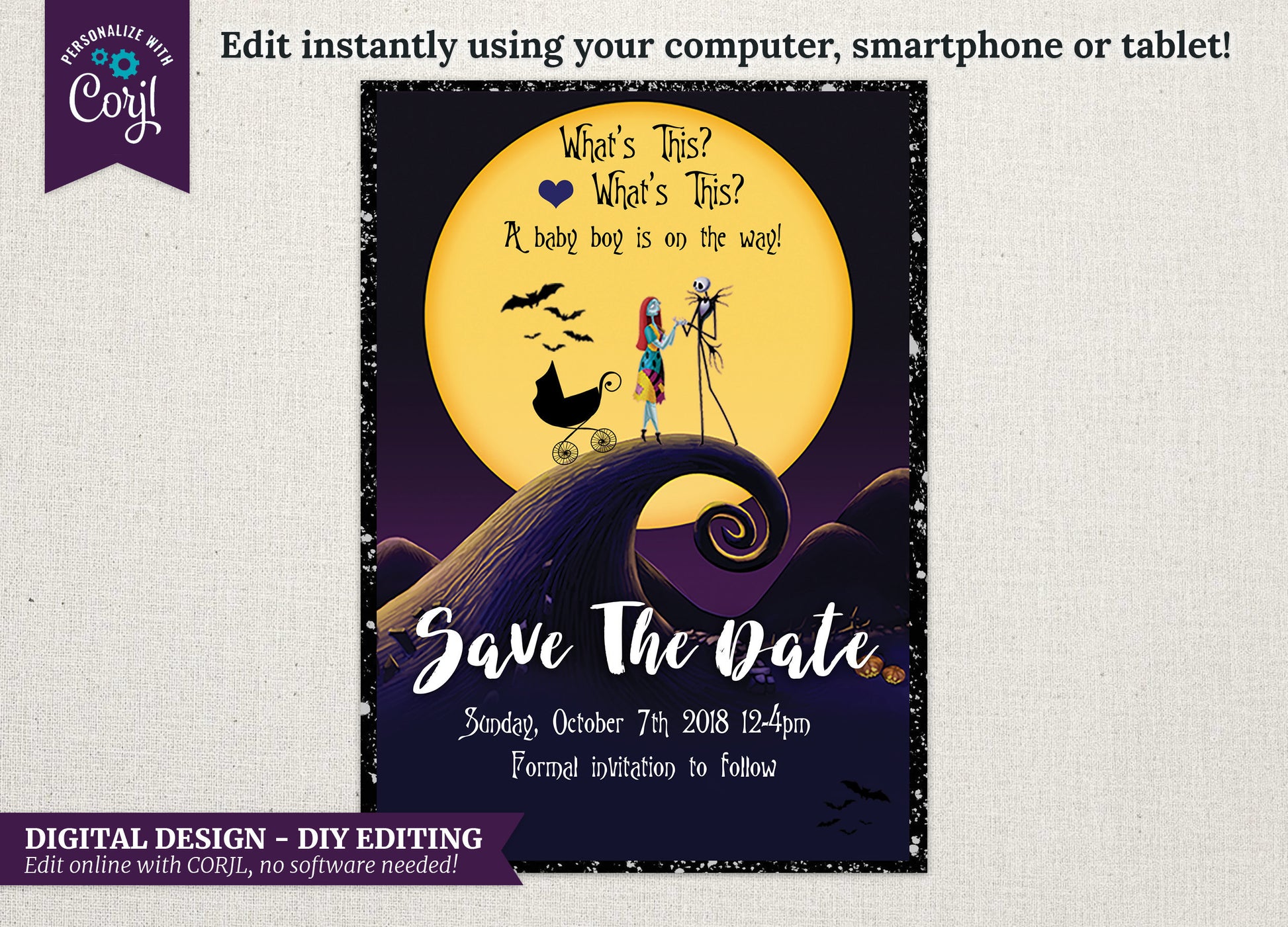 DIGITAL Nightmare Baby Shower Save The Date - DESIGN ONLY - 5x7 - Edit Yourself Using Corjl