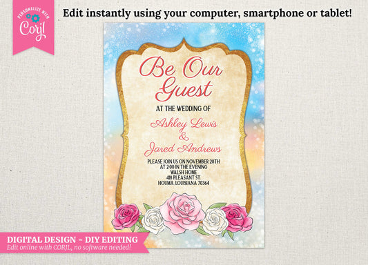 Elegant Roses Wedding Invitation: Be Our Guest (Digital Design)