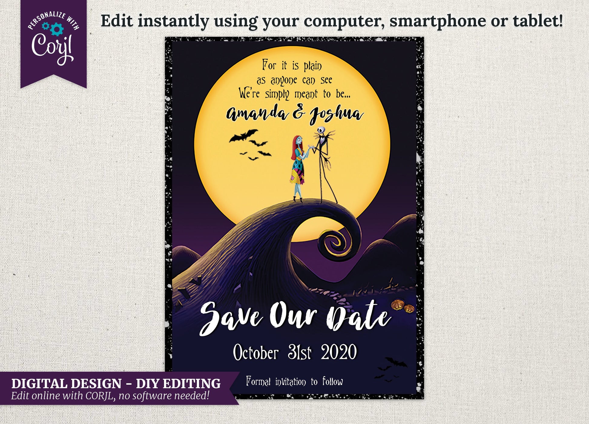 DIGITAL Nightmare Save The Date - DESIGN ONLY - 5x7 - Edit Yourself Using Corjl