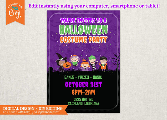 DIGITAL Halloween Costume Party Invitation - DESIGN ONLY - 5x7 - Edit Yourself Using Corjl
