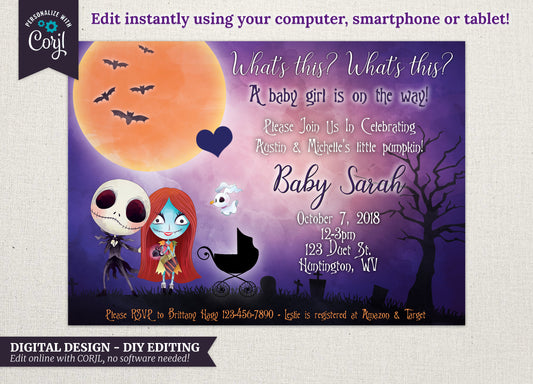 Nightmare Before Christmas Baby Shower Invitation (Digital Download)