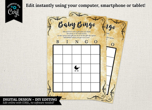 DIGITAL Vintage Baby Bingo Card - DESIGN ONLY - 5x7 - Edit Yourself Using Corjl