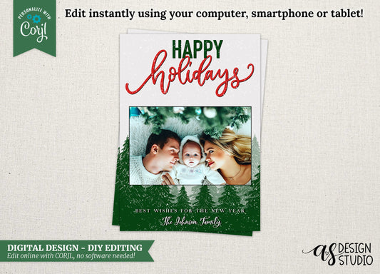 Hand Lettered Happy Holidays Photo Card: Custom 5x7 (Digital)