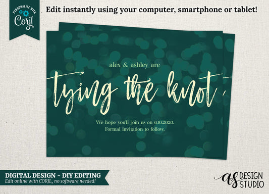 Bokeh Save the Date Card: Tying the Knot Design (Digital Download)