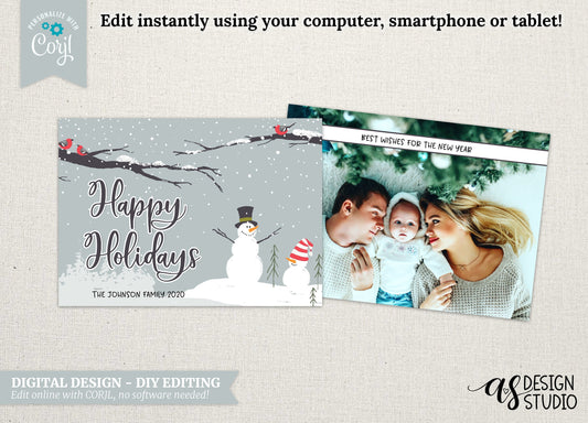 Custom Family Photo Christmas Card: 5x7 Holiday Greetings (Edit with Corjl)
