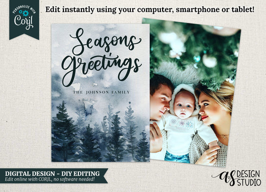 Hand Lettered Seasons Greetings Card: 5x7 Editable Template (Digital)