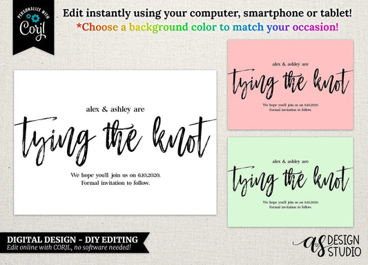 Tying the Knot Save the Date Card: Customizable Wedding Design (5x7) (Digital Download)
