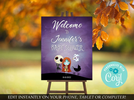 Nightmare Before Christmas Baby Shower Welcome Sign (Digital Download)