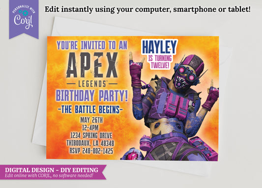Apex Legends Octane Birthday Invitation | Gaming Party Template | Adrenaline Addiction Theme | Editable Invite