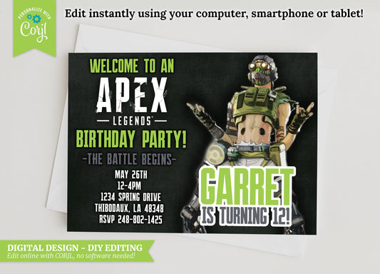 Apex Legends Octane Birthday Invitation: Grunge Video Game Party (Digital)