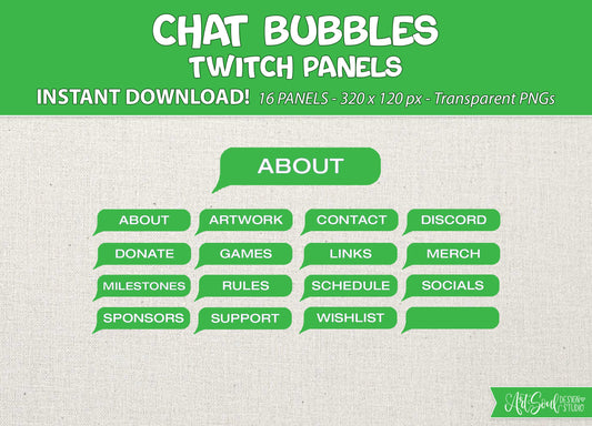 Twitch Green Chat Bubble Panels: Modern Streamer Badges (Digital Download)