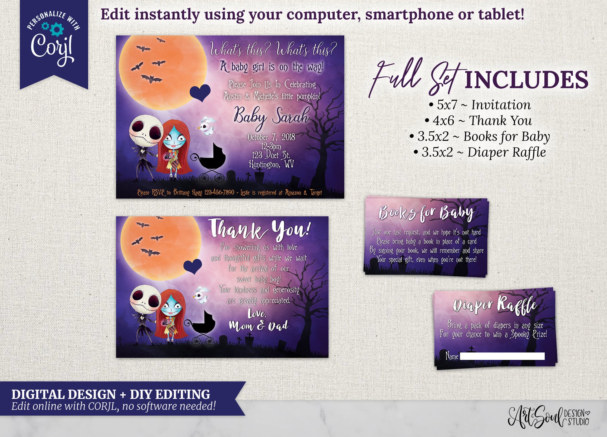 Nightmare Before Christmas Baby Shower Invitation Set (Digital Download)