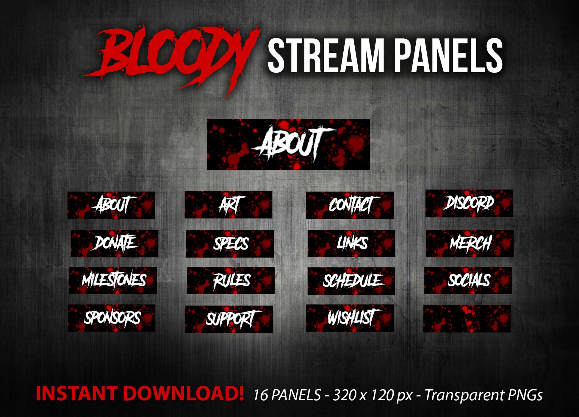 Bloody Twitch Panels: Gothic Grunge Streamer Buttons (Digital Download)