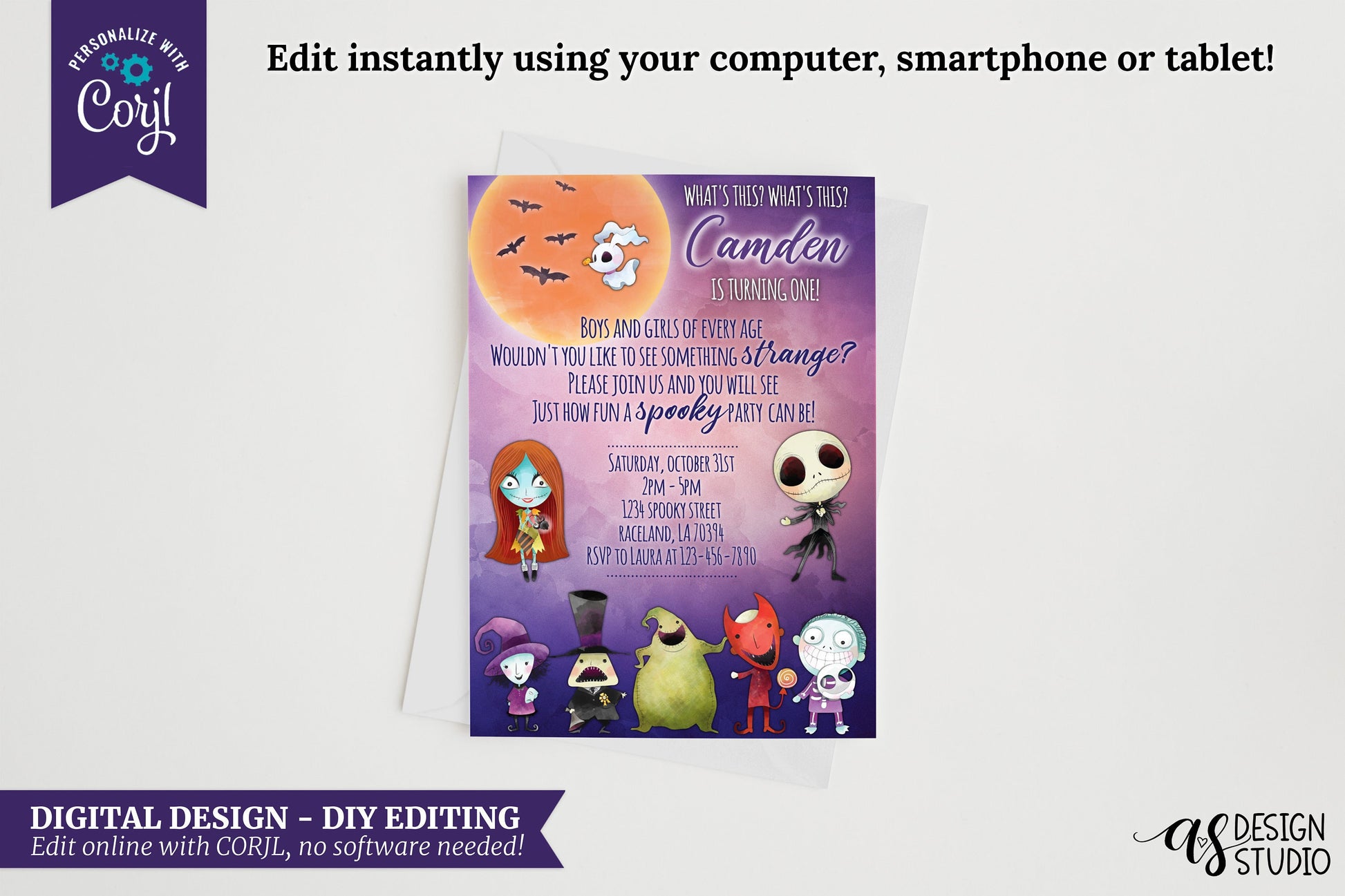 DIGITAL Watercolor Nightmare Birthday Invitation - DESIGN ONLY - 5x7 - Edit Yourself Using Corjl