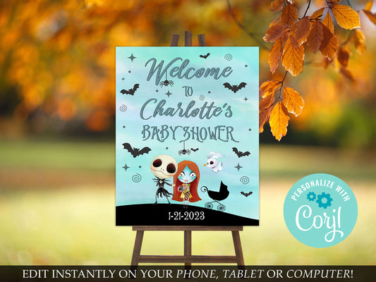 Nightmare Before Christmas Baby Shower Welcome Sign (Digital Download)