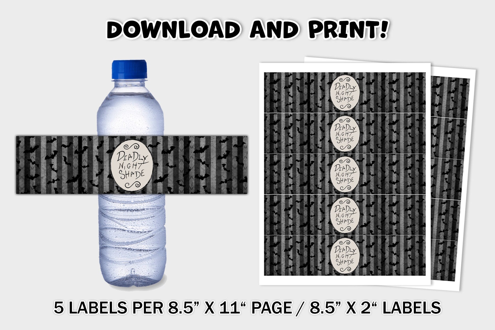Deadly Night Shade Bottle Wrappers, Nightmare Before Christmas Bottle Labels, Party Decor, Printable, Digital