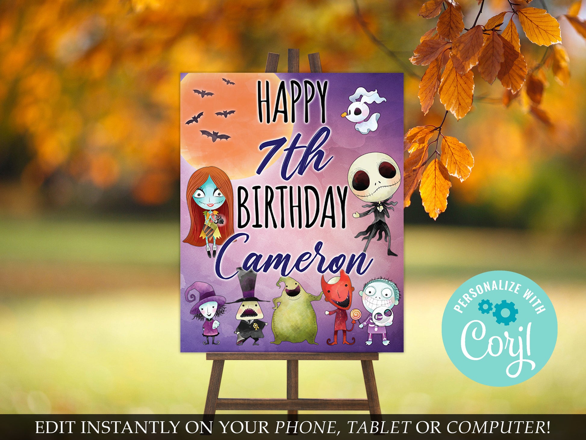 DIGITAL Nightmare Birthday Sign, Jack, Sally, printable, template, welcome sign, signage, INSTANT Download