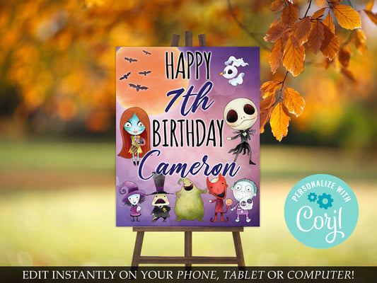 DIGITAL Nightmare Birthday Sign, Jack, Sally, printable, template, welcome sign, signage, INSTANT Download