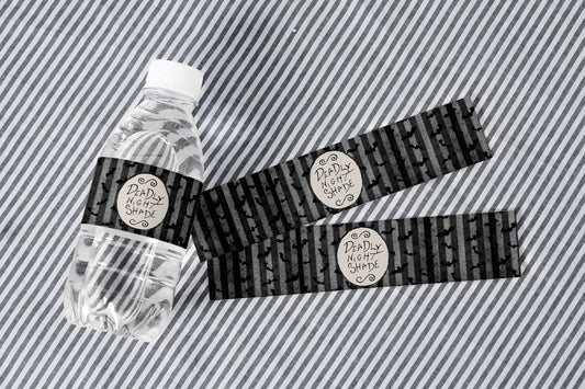 Deadly Night Shade Bottle Wrappers, Nightmare Before Christmas Bottle Labels, Party Decor, Printable, Digital