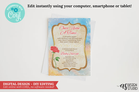 Watercolor Baby Shower Invitation: Once Upon A Time (Digital Download)