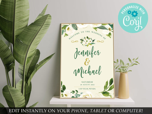 Floral Wedding Welcome Sign Template (Digital Download)