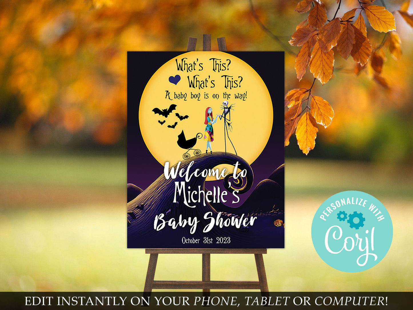 Nightmare Before Christmas Baby Shower Welcome Sign (Digital Download)