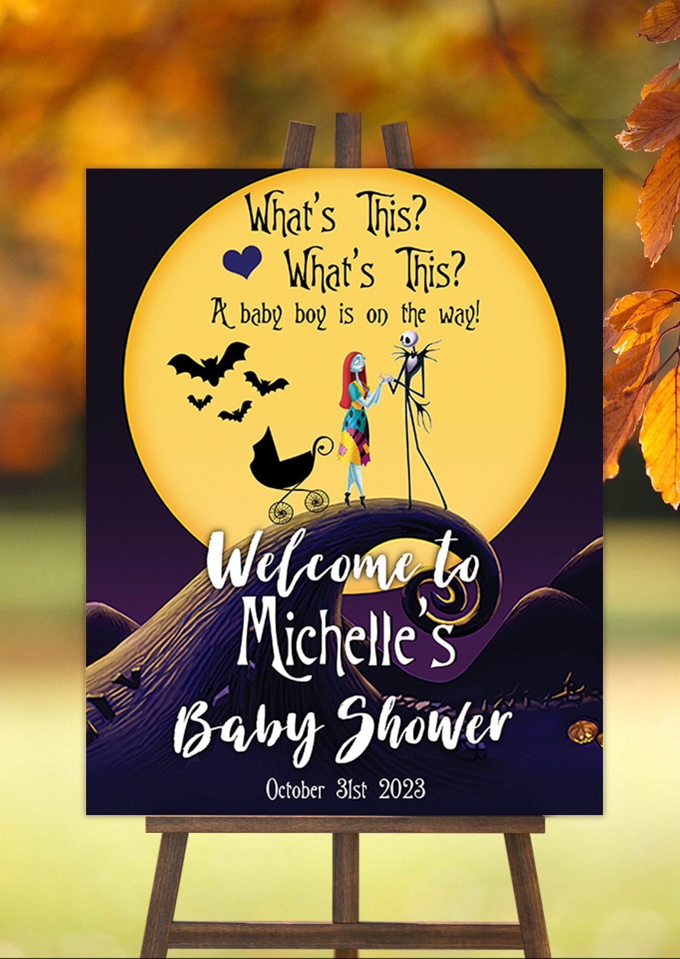 Nightmare Baby Shower Welcome Sign: Spooky Halloween Decor (18x24)