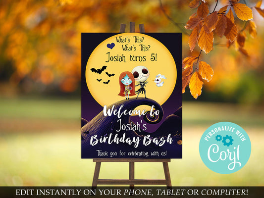Nightmare Before Christmas Birthday Welcome Sign Template (Digital Download)