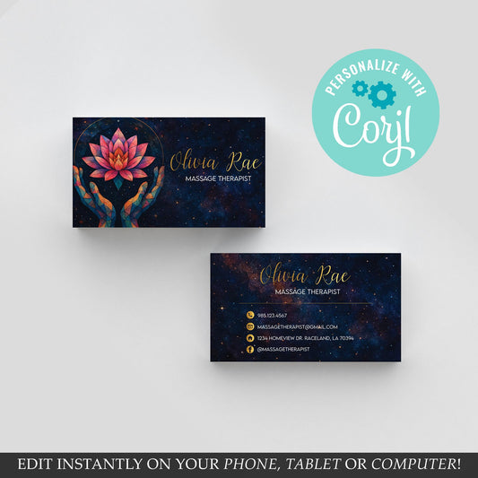 Wellness Business Card Design | Galaxy Therapeutic | Double-Sided | Editable Corjl Template | 3.5 x 2