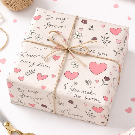 I Love You Floral Heart Pattern Wrapping Paper | Romantic Valentine Gift Wrap