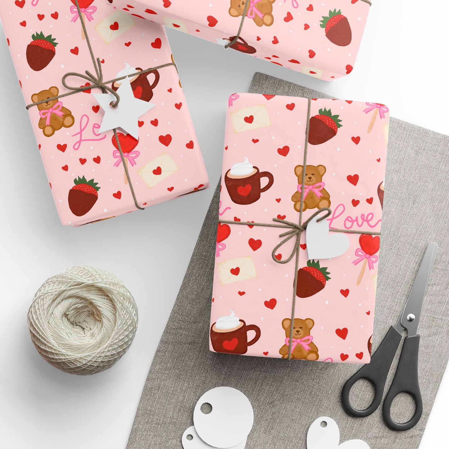 Lovely Hearts Pattern Wrapping Papers | Valentine Heart Bear Gift Wrap