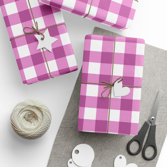 Pink Purple Gingham Plaid Wrapping Paper