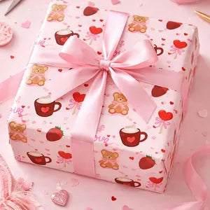 Lovely Hearts Pattern Wrapping Papers | Valentine Heart Bear Gift Wrap