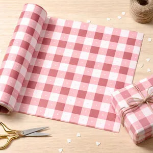 Gingham Plaid Hearts Wrapping Paper | Valentine Heart Pattern
