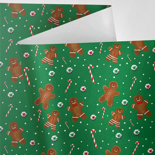 Green Gingerbread and Candy Gift Wrapping Paper Roll
